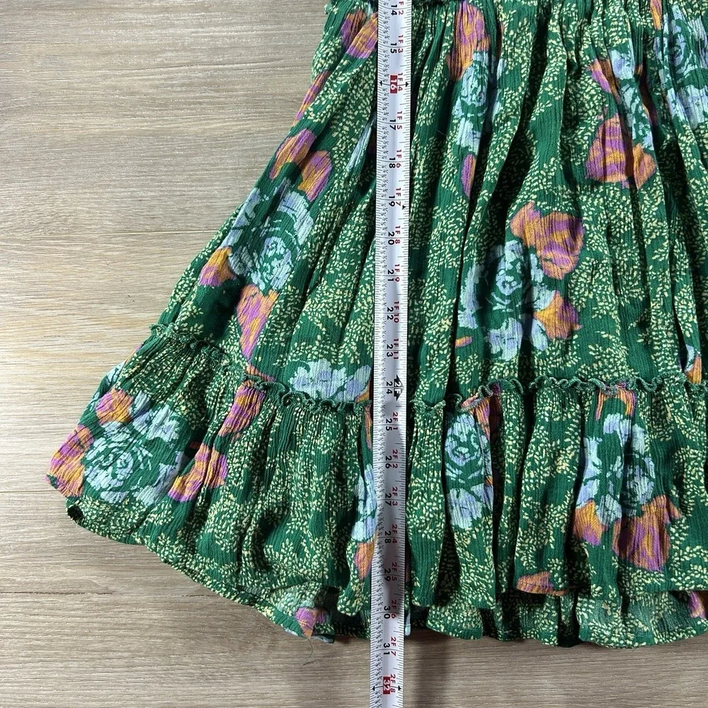 Free People Small Endless Summer Summer Picnic Printed Smocked Mini Dress Green